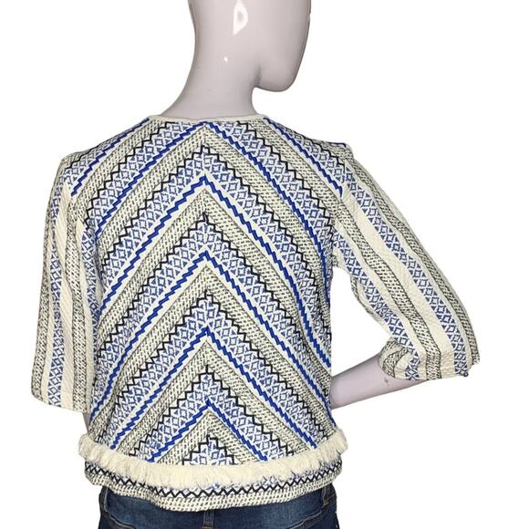 Guess NWT Macadamia Wild Top Sz XS 3/4 Sleeve Blue White - Picture 9 of 15